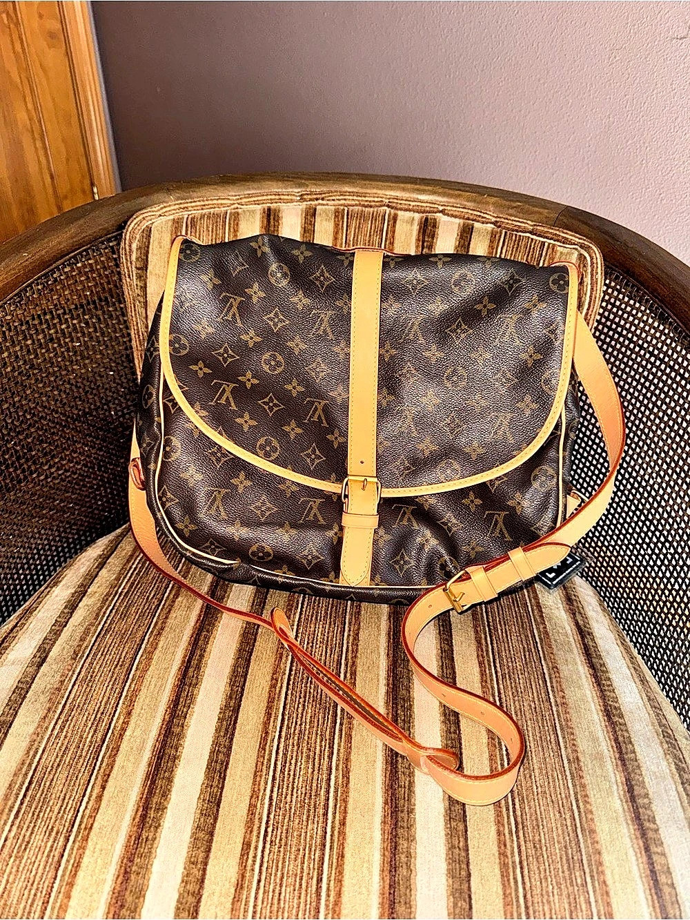 Louis Vuitton Saumur 35 Monogram Crossbody Bag in Brown & Tan